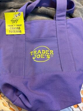 Trader Joe's Purple Canvas Tote Bag with Yellow Logo